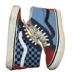 Vans Sk8-Hi Sport Pop Hightops Unisex Red White Blue Checkered Men 7 Ladies 8.5